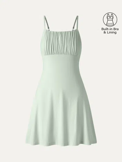 Oglmove Matte Smooth Square Neck Ruched Spaghetti Mini Bra Dress