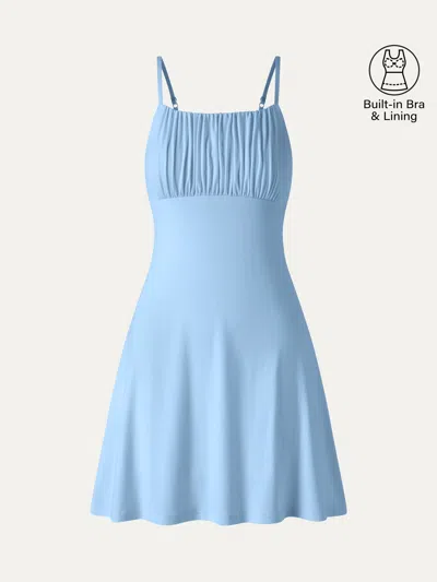Oglmove Matte Smooth Square Neck Ruched Spaghetti Mini Bra Dress In Blue