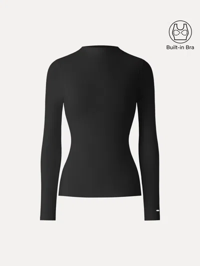 Oglmove Maxwarm Brushed Mockneck Long Sleeve Bra Top In Black