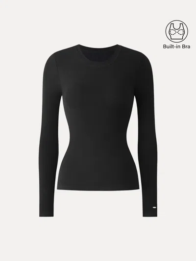 Oglmove Maxwarm Crewneck Long Sleeve Bra Top In Black