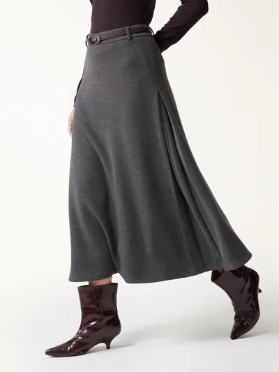 Oglmove Maxwarm Mid-rise Godet A-line Midi Skirt In Gray