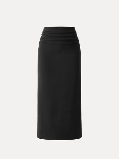 Oglmove Maxwarm Ruched Side Pencil Maxi Skirt In Black