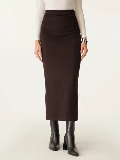Oglmove Maxwarm Ruched Side Pencil Maxi Skirt In Brown