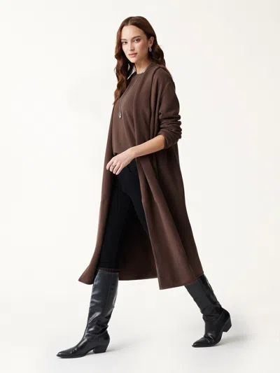 Oglmove Maxwarm Shawl Collar Long Sleeve Midi Cardigan With Pockets In Brown