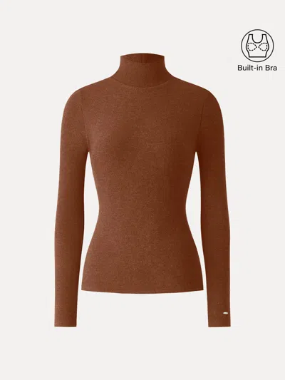 Oglmove Maxwarm Turtleneck Long Sleeve Bra Top In Brown