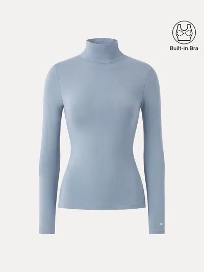 Oglmove Maxwarm Turtleneck Long Sleeve Bra Top In Blue