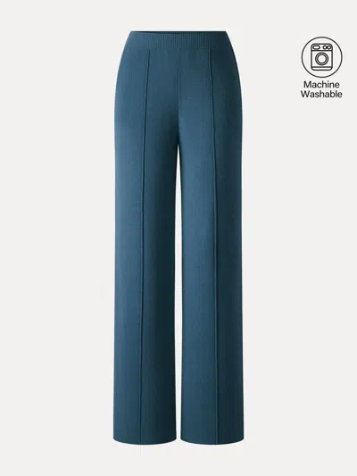 Oglmove Merino Blend High-rise Pintuck Wide-leg Pants With Pockets In Blue