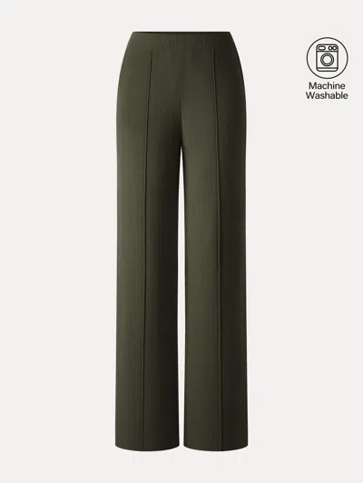 Oglmove Merino Blend High-rise Pintuck Wide-leg Pants With Pockets In Green