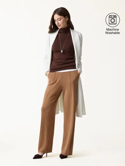Oglmove Merino Blend High-rise Pintuck Wide-leg Pants With Pockets In Brown