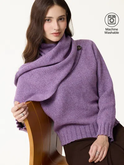 Oglmove Merino Blend Plush Sweater With Removable Scarf In Purple