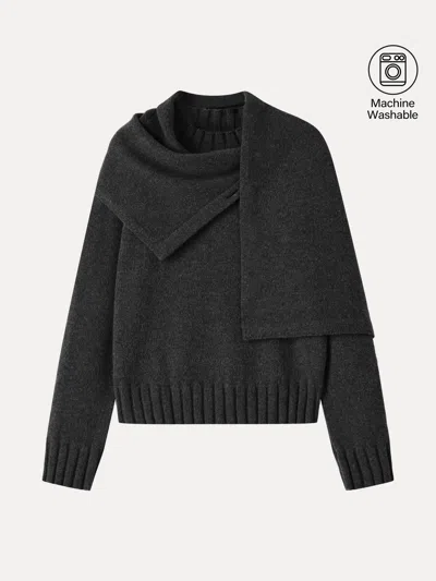 Oglmove Merino Blend Plush Sweater With Removable Scarf In Black