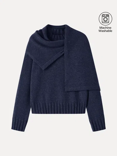 Oglmove Merino Blend Plush Sweater With Removable Scarf In Blue