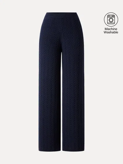 Oglmove Merino-blend Cable-knit Wide-leg Pants With Pockets In Blue