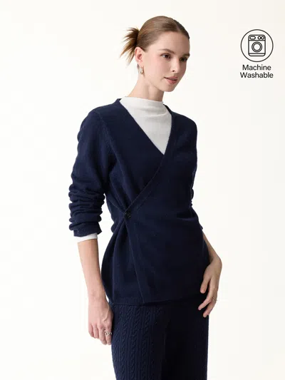 Oglmove Merino-blend V-neck Long Sleeve Wrap Sweater In Blue