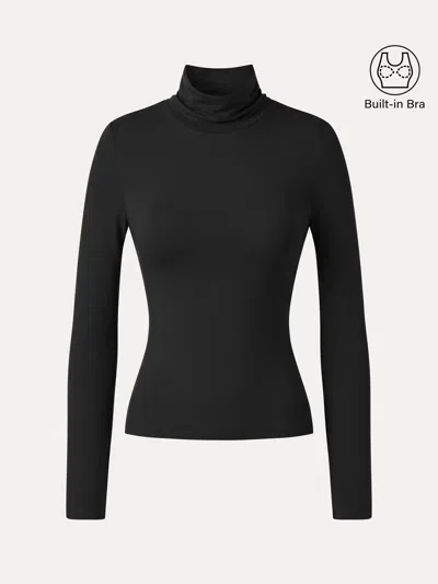 Oglmove Miyamoon Lyocell-wool Mock Neck Long Sleeve Bra Top In Black