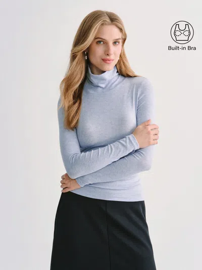 Oglmove Miyamoon Lyocell-wool Mock Neck Long Sleeve Bra Top In Blue