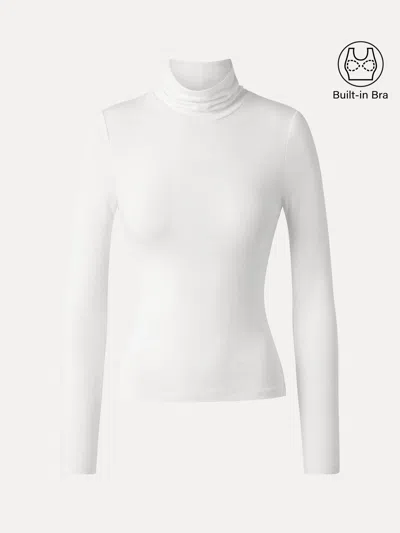 Oglmove Miyamoon Lyocell-wool Mock Neck Long Sleeve Bra Top In White