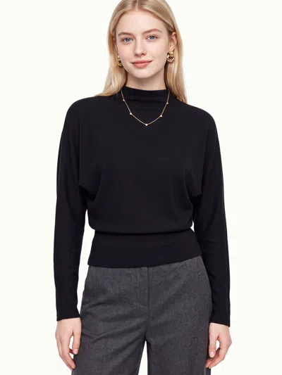 Oglmove Mock Neck Batwing Sleeve Top In Black