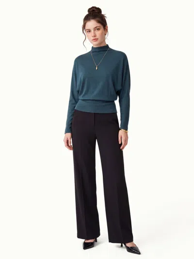 Oglmove Mock Neck Batwing Sleeve Top In Blue