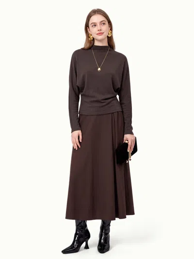 Oglmove Mock Neck Batwing Sleeve Top In Cedar Brown