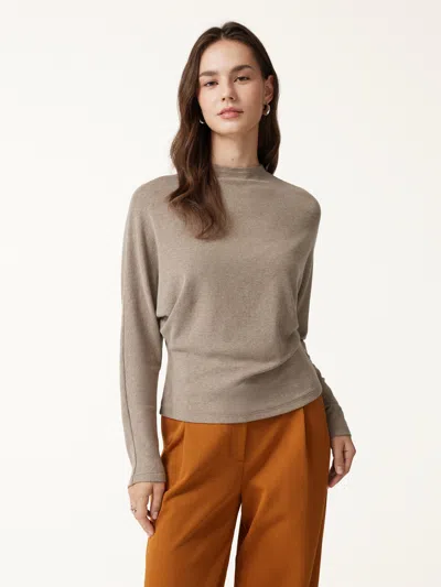 Oglmove Mock Neck Batwing Sleeve Top In Heather Dove