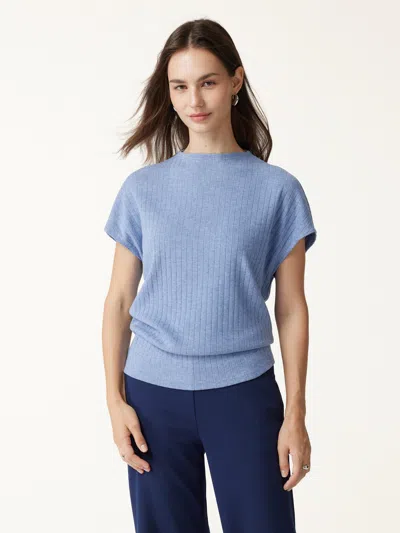 Oglmove Mock Neck Cap Sleeve Banded Hem Top In Heather Light Coast Blue