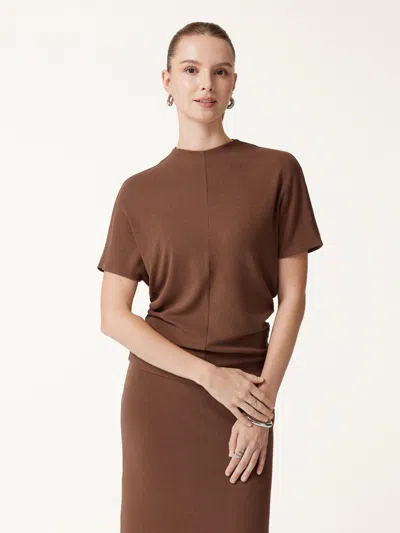 Oglmove Mock Neck Cap Sleeve Seamed Top In Sweet Hazelnut