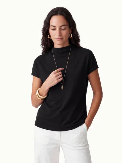 Oglmove Mock Neck Short Sleeve Bra Top In Black