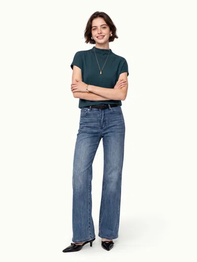Oglmove Mock Neck Short Sleeve Bra Top In Forest Night