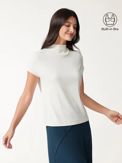 Oglmove Mock Neck Short Sleeve Bra Top In Off White