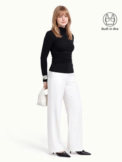 Oglmove Mockeneck Ruched Long Sleeve Top In Black
