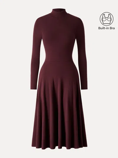 Oglmove Mockneck Midi Bra Dress With Pockets In Brown