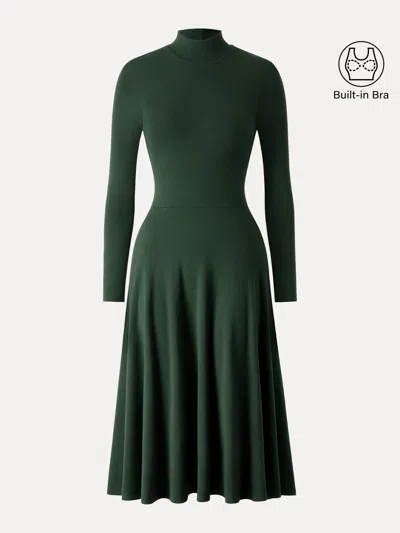 Oglmove Mockneck Midi Bra Dress With Pockets In Green