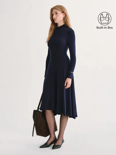 Oglmove Mockneck Midi Bra Dress With Pockets In Blue