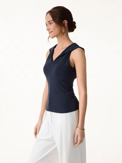 Oglmove Modal Blend 1/4 Zip Hooded Sleeveless Bra Top In Blue