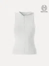 Oglmove Modal Blend 1/4 Zip Hooded Sleeveless Bra Top In White