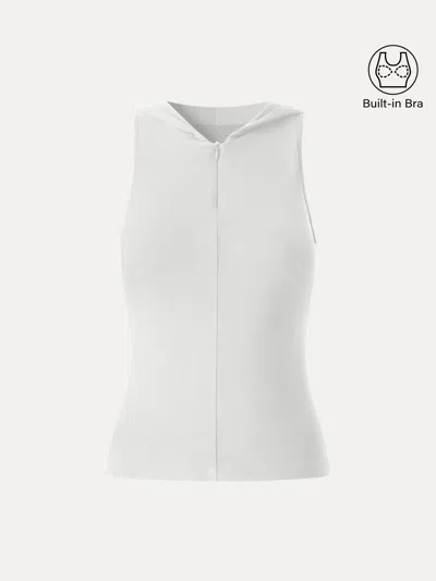 Oglmove Modal Blend 1/4 Zip Hooded Sleeveless Bra Top In White