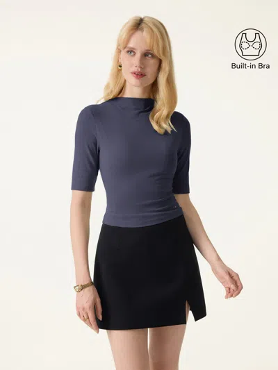 Oglmove Modal Blend Mockneck Elbow Sleeve Cropped Bra Top