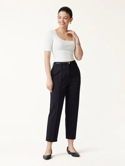 Oglmove Modal Blend Ponte High-rise Ankled Slim-straight Pants With Pockets In Black