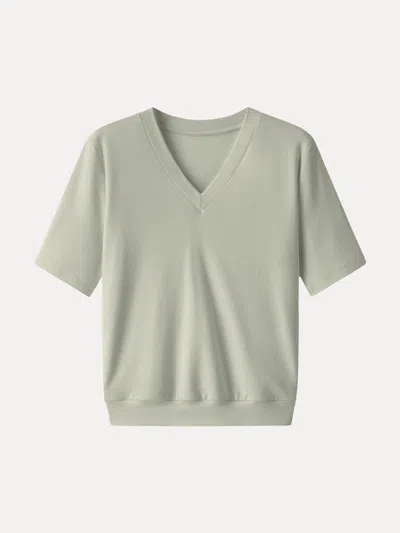 Oglmove Modal Blend V-neck Relaxed Summer Tee In Green