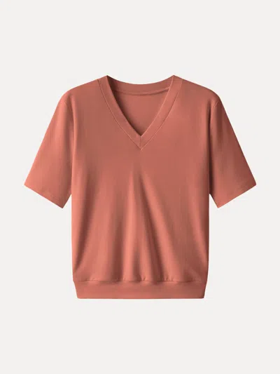 Oglmove Modal Blend V-neck Relaxed Summer Tee In Orange