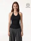 Oglmove Modal Halter Neck Open Back Ruched Bra Top In Black