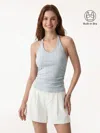 Oglmove Modal Halter Neck Open Back Ruched Bra Top In Blue