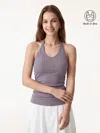 Oglmove Modal Halter Neck Open Back Ruched Bra Top In Purple