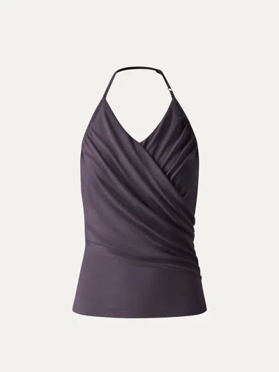 Oglmove Modal Halter Neck Surplice Ruched Bra Top