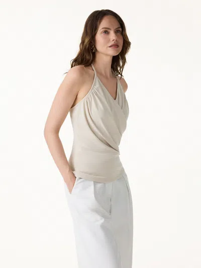 Oglmove Modal Halter Neck Surplice Ruched Bra Top In Brown