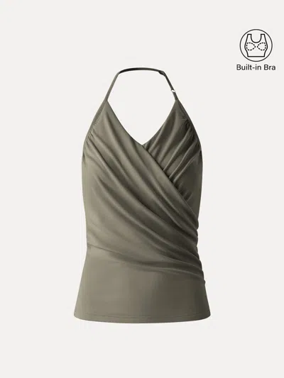Oglmove Modal Halter Neck Surplice Ruched Bra Top In Multi