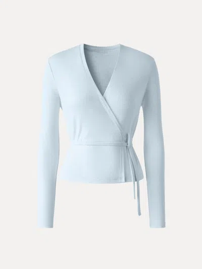 Oglmove Modal Linen Soft Airy Wrap Cardigan In Blue