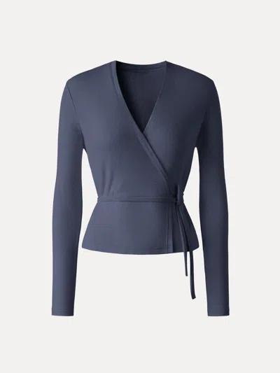 Oglmove Modal Linen Soft Airy Wrap Cardigan In Blue