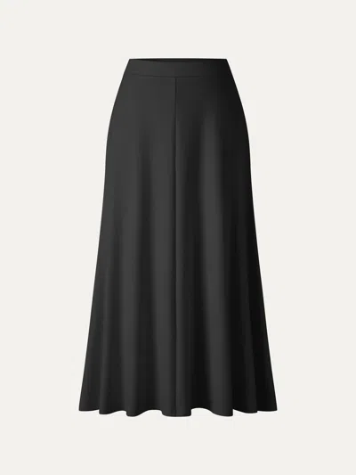 Oglmove Modal Spacer Knit High-rise Umbrella Midi Skirt With Pockets In Black